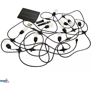 BEMKO SOLBEE Solarbetriebene LED-Gartenlichterkette 10 LEDs 10m Warmweiß 3000K IP65 Schwarz