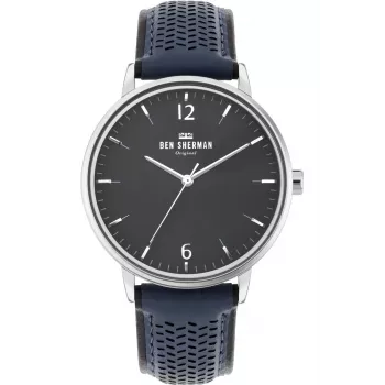 BEN SHERMAN Herrenuhr WB038U 43mm schwarzes Zifferblatt schwarzes Kunstlederarmband