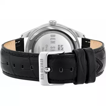 BEN SHERMAN Herrenuhr WB039UB 43mm schwarzes Zifferblatt schwarzes Kunstlederarmband