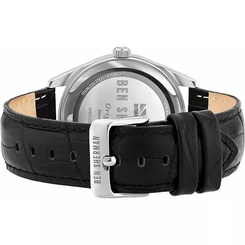 BEN SHERMAN Herrenuhr WB039UB 43mm schwarzes Zifferblatt schwarzes Kunstlederarmband