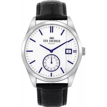 BEN SHERMAN Herrenuhr WB039UB 43mm schwarzes Zifferblatt schwarzes Kunstlederarmband