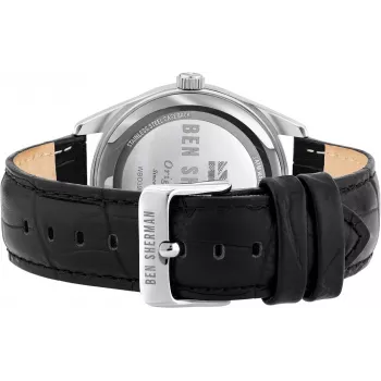 Ben Sherman Herren WB039BB Analog-Quarzuhr 43mm schwarzes Zifferblatt schwarzes Lederarmband