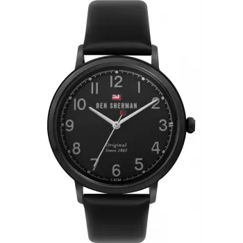 Ben Sherman WBS113BB Herren Analog Quarzuhr 43mm Schwarzes Zifferblatt Echtes Lederarmband