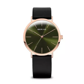 Bering Herren Classic Quarzuhr 36mm Edelstahl Roségold Blaues Zifferblatt Milanese Mesh Armband 13436-469