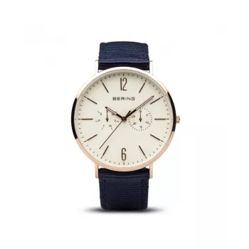 Bering Herren Classic Quarzuhr 40mm blaues Zifferblatt Roségold Edelstahl Mesh 14240-864B