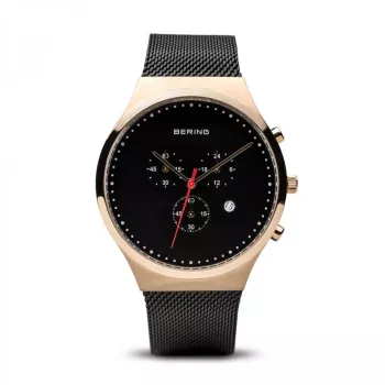 Bering Herren Classic Quarzuhr 40mm Edelstahl schwarzes Zifferblatt Mesh-Armband 14740-166