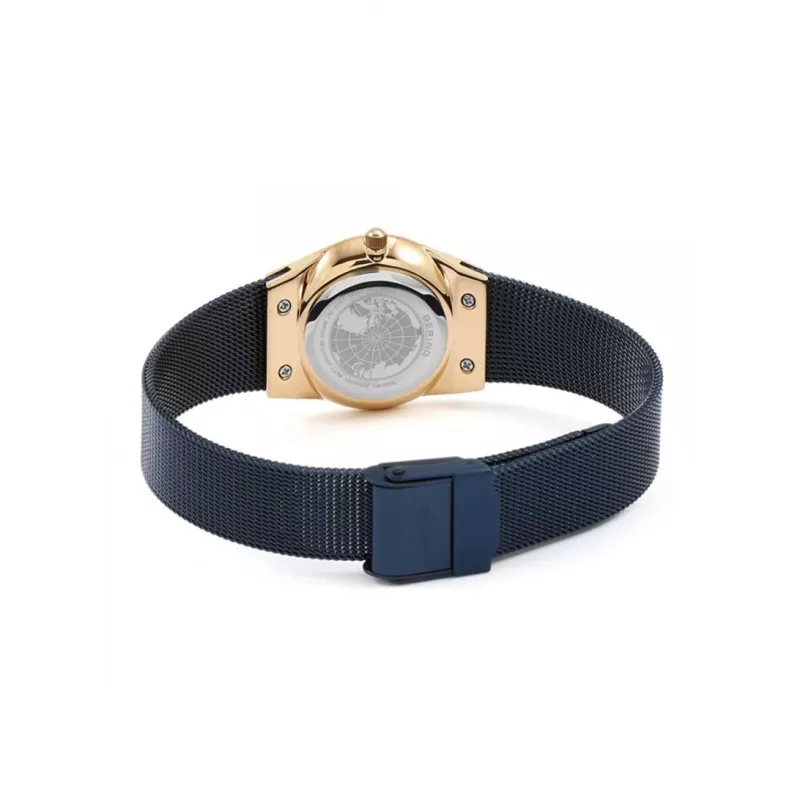 BERING Damen Classic Quarzuhr 26mm Roségold Edelstahl Mesh braunes Sunray-Zifferblatt