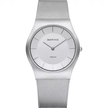 BERING Damen Classic Quarzuhr 35mm Edelstahl Mesh Weißes Zifferblatt 11935-000