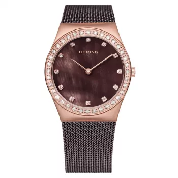 BERING Damenuhr 12430-262 30mm Roségold Edelstahl Mesh Braunes Sunray-Zifferblatt