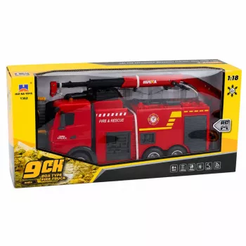 BESTTOYS Feuerwehrfahrzeug mit Kran und Wasserkanone Fernsteuerung RC Huina 1:18