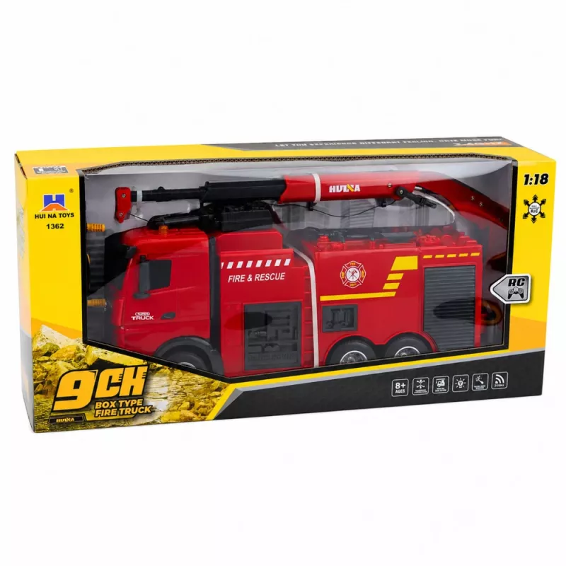 BESTTOYS Feuerwehrfahrzeug mit Kran und Wasserkanone Fernsteuerung RC Huina 1:18