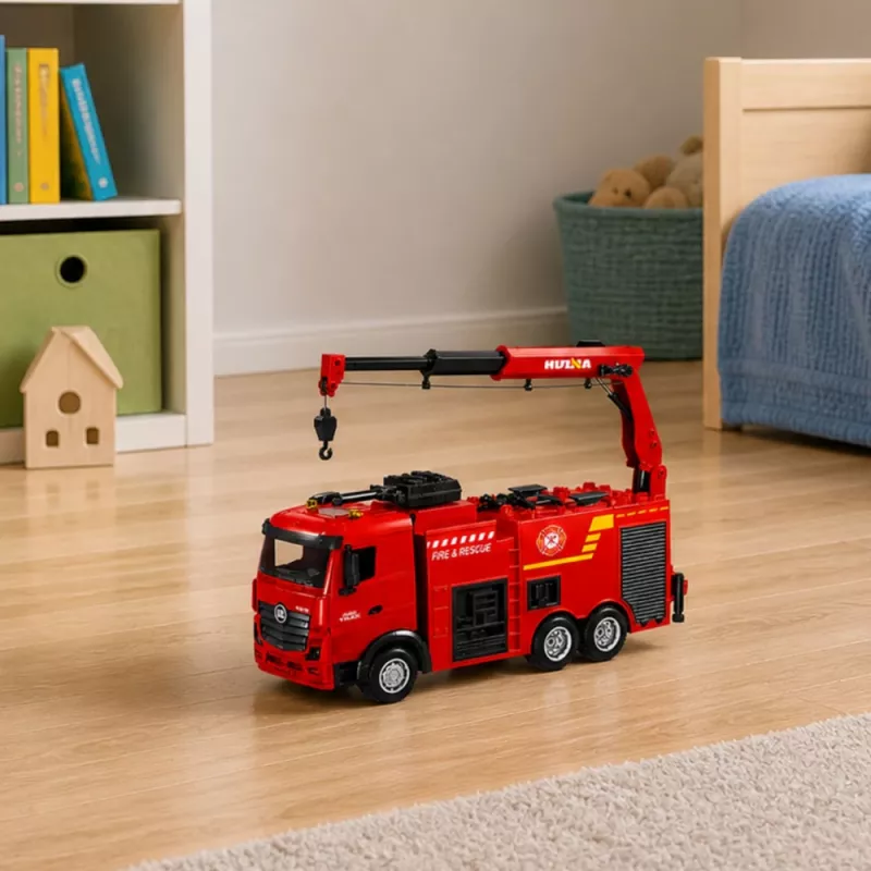 BESTTOYS Feuerwehrfahrzeug mit Kran und Wasserkanone Fernsteuerung RC Huina 1:18