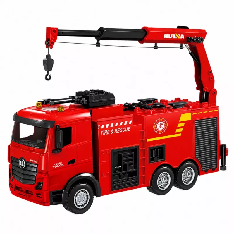 BESTTOYS Feuerwehrfahrzeug mit Kran und Wasserkanone Fernsteuerung RC Huina 1:18