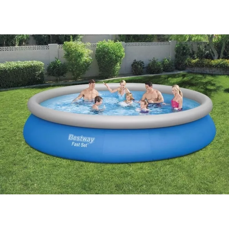 Bestway Fast Set Pool 457 x 84 cm (15 ft) Runder aufblasbarer Aufstellpool mit Filterpumpe, 11016 L Fassungsvermögen, DuraPlus-Auskleidung, Prismatic Stone Print