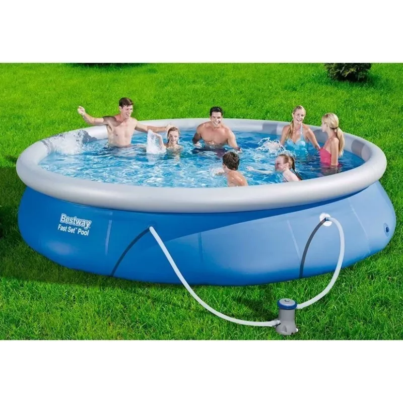 Bestway Fast Set Pool 457 x 84 cm (15 ft) Runder aufblasbarer Aufstellpool mit Filterpumpe, 11016 L Fassungsvermögen, DuraPlus-Auskleidung, Prismatic Stone Print