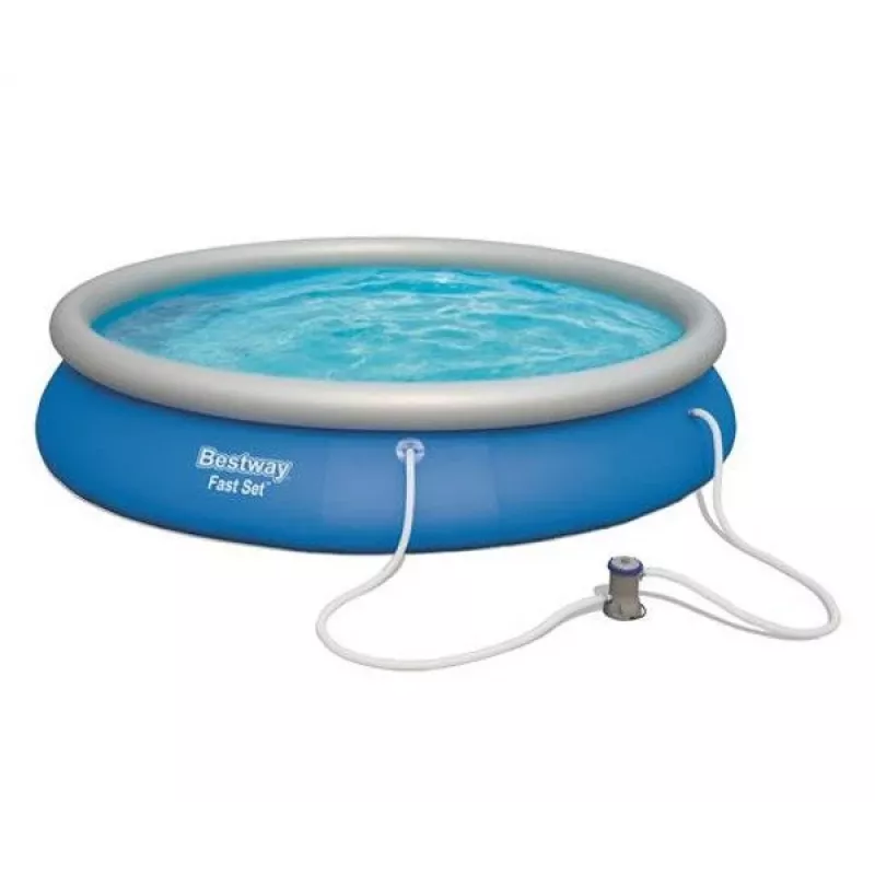 Bestway Fast Set Pool 457 x 84 cm (15 ft) Runder aufblasbarer Aufstellpool mit Filterpumpe, 11016 L Fassungsvermögen, DuraPlus-Auskleidung, Prismatic Stone Print