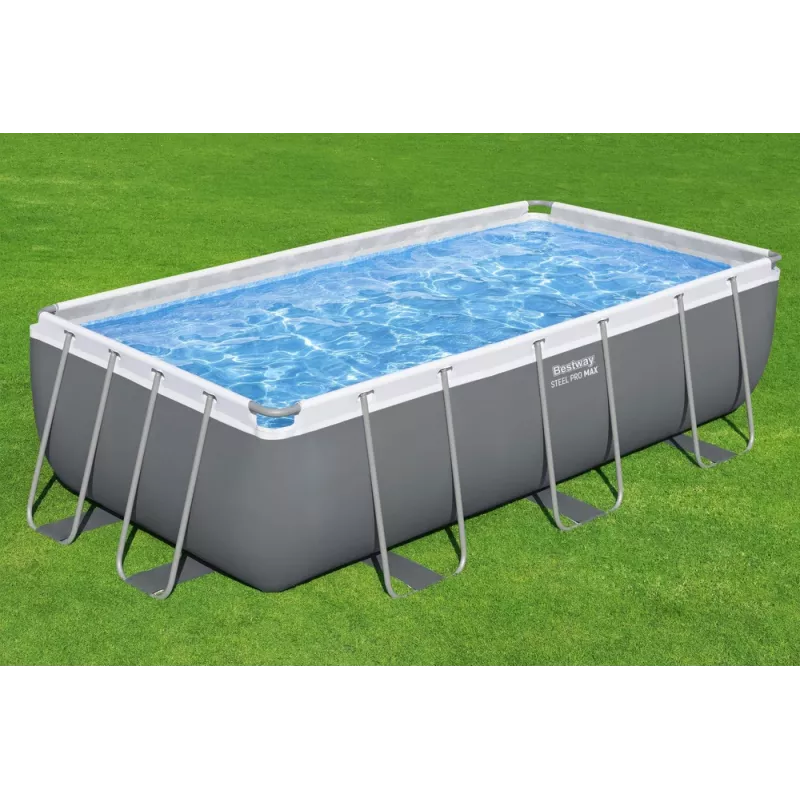 Bestway Frame Pool 404 x 201 x 100 cm Rechteckiger Aufstellpool mit Filterpumpe, Leiter, Abdeckung und ChemConnect-Dosierer