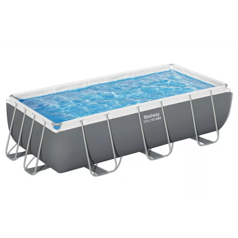 Bestway Frame Pool 404 x 201 x 100 cm Rechteckiger Aufstellpool mit Filterpumpe, Leiter, Abdeckung und ChemConnect-Dosierer