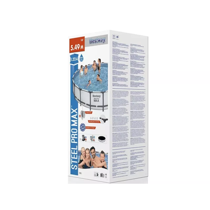 Bestway Steel Frame Pool 549 x 122 cm (18 ft x 48 in) runder Aufstellpool mit Filterpumpe, Leiter, Abdeckung - 56462