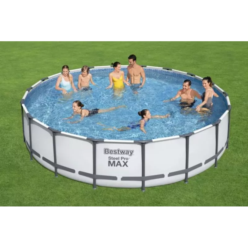 Bestway Steel Frame Pool 549 x 122 cm (18 ft x 48 in) runder Aufstellpool mit Filterpumpe, Leiter, Abdeckung - 56462