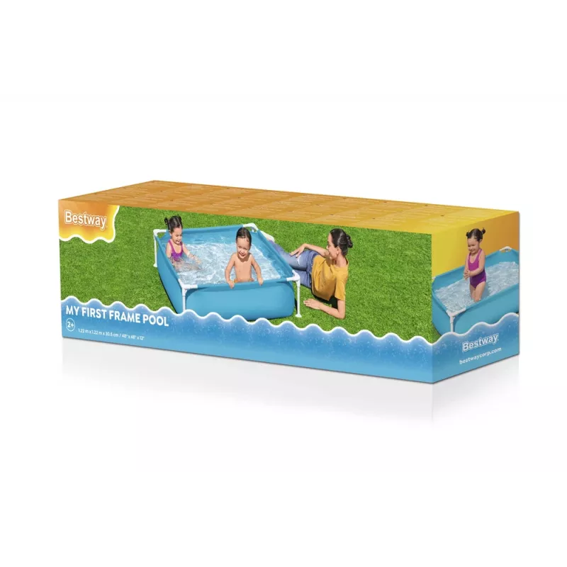 Bestway Steel Pro Frame Pool 122 cm x 122 cm x 30.5 cm Quadratischer Aufstellpool für Kinder 365 L Blau