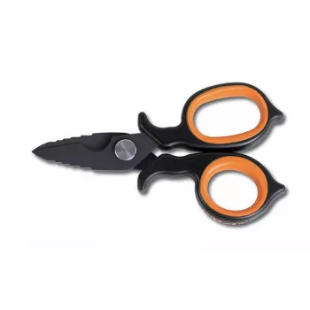 BETA Elektrikerschere 1128BAX - 145 mm Edelstahl mit Abisolierkerbe, Orange/Schwarz