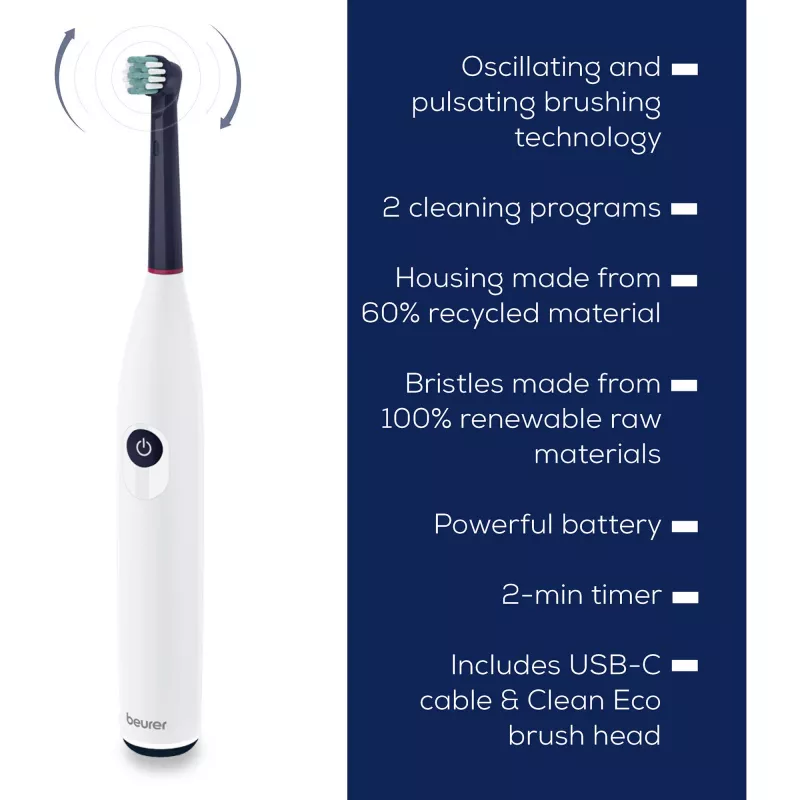 Beurer TB 15 Green Planet Elektrische Zahnbürste Weiß Sonic Rundkopf 3 Programme 2 Bürstenköpfe 104,92