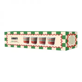 Bialetti Set aus 4 Tricolore Espresso-Gläsern, 80 ml, Glas, italienische Flaggenfarben, spülmaschinenfest