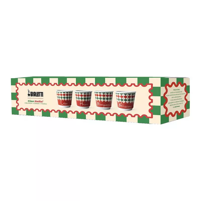 Bialetti Set aus 4 Tricolore Espresso-Gläsern, 80 ml, Glas, italienische Flaggenfarben, spülmaschinenfest