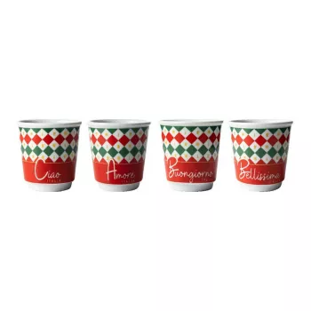 Bialetti Set aus 4 Tricolore Espresso-Gläsern, 80 ml, Glas, italienische Flaggenfarben, spülmaschinenfest