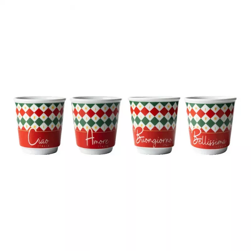 Bialetti Set aus 4 Tricolore Espresso-Gläsern, 80 ml, Glas, italienische Flaggenfarben, spülmaschinenfest