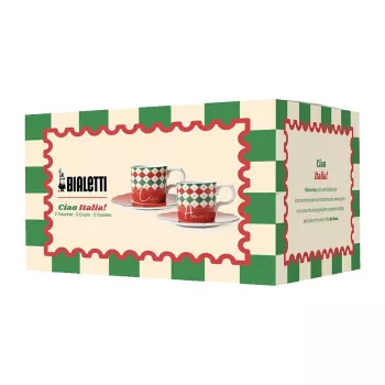 Bialetti Tricolore Espressotassen-Set mit Untertassen (2 Tassen, 2 Untertassen)