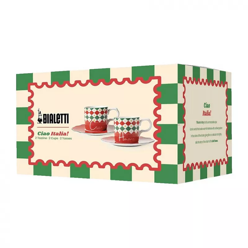 Bialetti Tricolore Espressotassen-Set mit Untertassen (2 Tassen, 2 Untertassen)