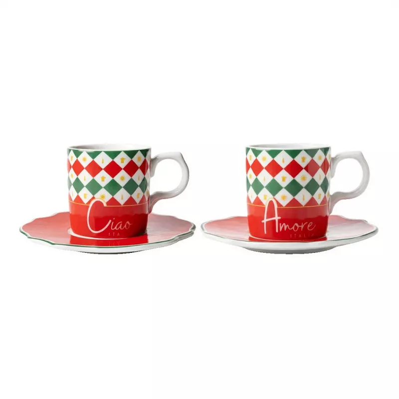Bialetti Tricolore Espressotassen-Set mit Untertassen (2 Tassen, 2 Untertassen)