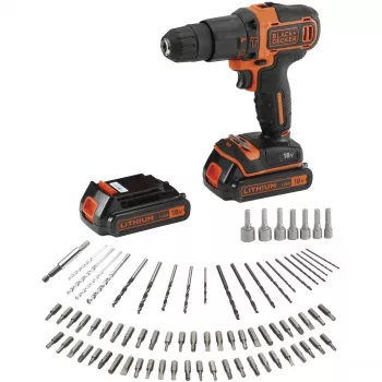 BLACK+DECKER 18V Akku-Schlagbohrschrauber BDCHD18BAFC, Schwarz/Orange, 2x 1,5 Ah Li-Ion Akkus, 80-teiliges Zubehörset, Koffer