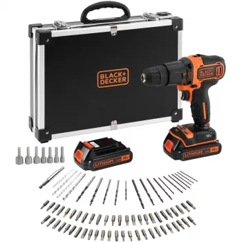 BLACK+DECKER 18V Akku-Schlagbohrschrauber BDCHD18BAFC, Schwarz/Orange, 2x 1,5 Ah Li-Ion Akkus, 80-teiliges Zubehörset, Koffer