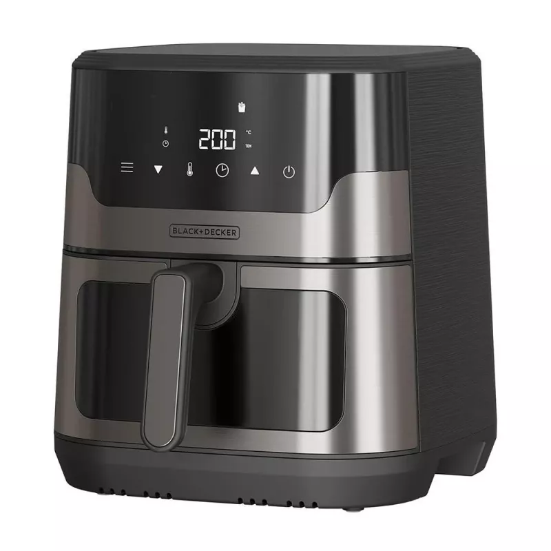 BLACK+DECKER BXAF8001E 8L Digitale Heißluftfritteuse, 1700W, 8 Programme, Antihaft-Korb, Schwarz