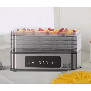 Black+Decker BXDE401E Obst-, Pilz- und Gemüsedörrgerät - 400W, 5 Tabletts, Digitaltimer, BPA-freies Plastik, Schwarz