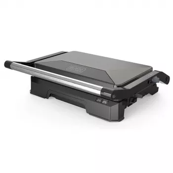 BLACK+DECKER BXGR1001E Elektrischer Kontaktgrill 1000W Antihaft-Rippenplatte, Edelstahl, Fettauffangschale, Vertikale Aufbewahrung