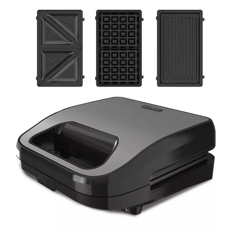 BLACK+DECKER BXSA754E 3-in-1 Sandwichmaker, Waffeleisen & Grill mit 3 austauschbaren Antihaft-Platten, 750 W, Edelstahl