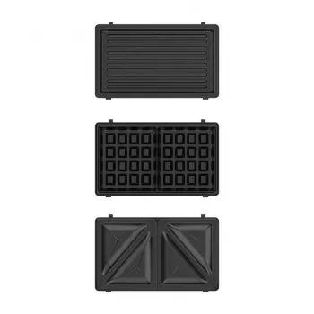 BLACK+DECKER BXSA754E 3-in-1 Sandwichmaker, Waffeleisen & Grill mit 3 austauschbaren Antihaft-Platten, 750 W, Edelstahl