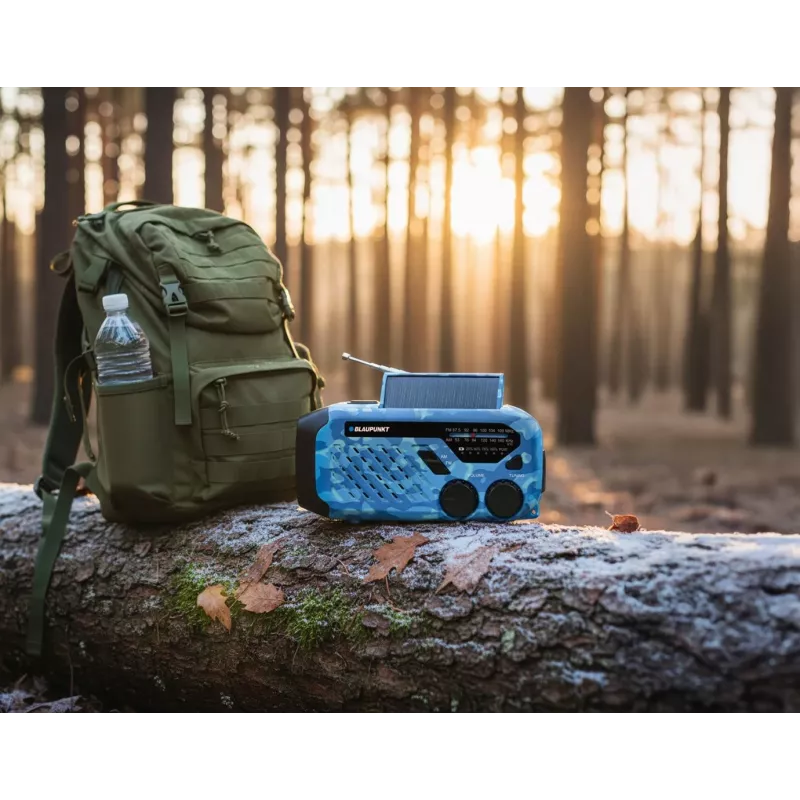 Blaupunkt ER10BC FM PLL Digital-Wecker-Radio mit Dual-Alarm, USB-Ladefunktion, Thermometer, Blau Camo