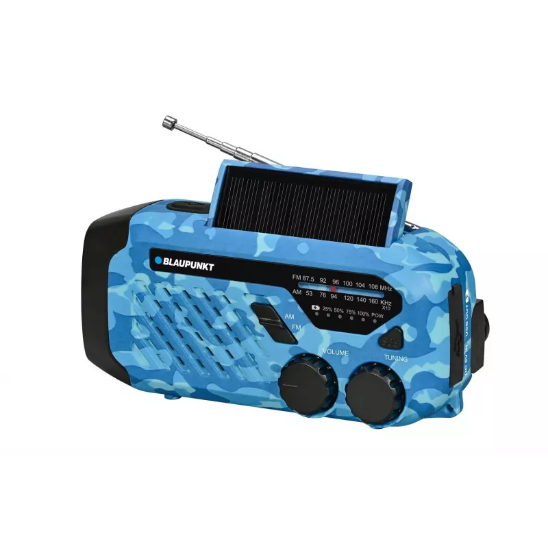 Blaupunkt ER10BC FM PLL Digital-Wecker-Radio mit Dual-Alarm, USB-Ladefunktion, Thermometer, Blau Camo