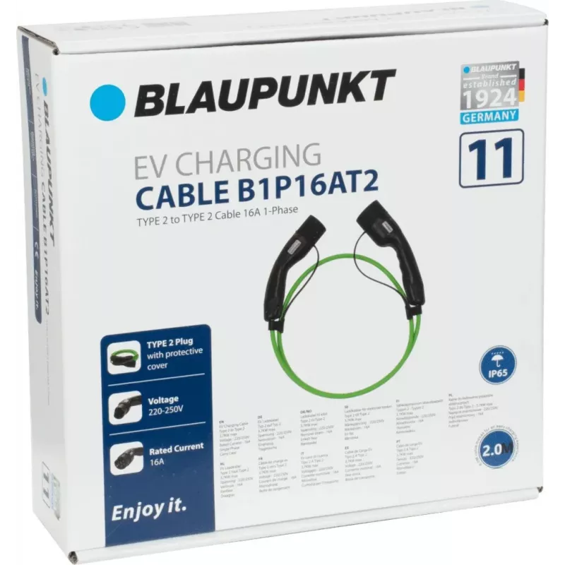 Blaupunkt Typ 2 auf Typ 2 EV-Ladekabel 2m 16A 1-Phase (B1P16AT2 - 100397)