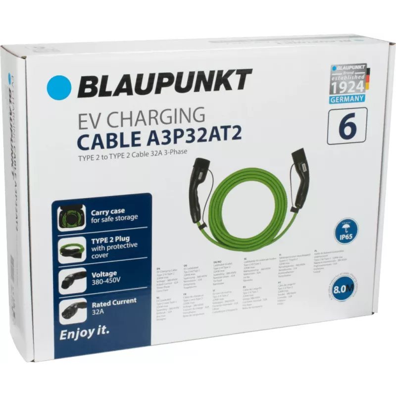 Blaupunkt Typ 2 auf Typ 2 EV-Ladekabel 8m 32A 3-Phasen 22kW (A3P32AT2)