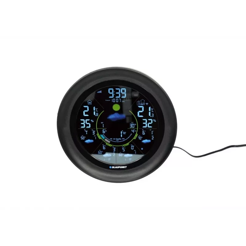 Blaupunkt WS65BK APP WLAN-Wetterstation mit Farbdisplay und Außensensor – Schwarz