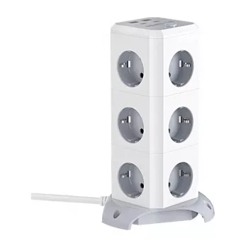 BlitzWolf BW-EC3 Vertikale Steckdosenleiste mit 12 Steckdosen, 4 USB-Anschlüssen, 2m Kabel, EU-Stecker