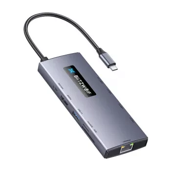 BlitzWolf BW-NEW TH8 10-in-1 USB-C Hub Adapter mit 4K HDMI, 3x USB 3.0, 2x USB 2.0, Gigabit Ethernet, 100W PD, SD/TF-Kartenleser, Space Gray