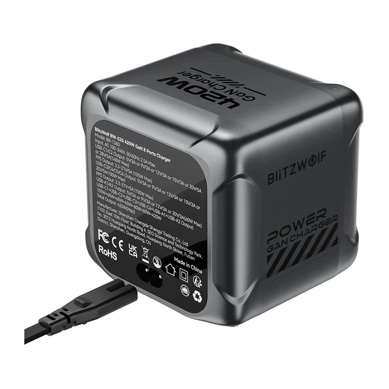Blitzwolf BW-S33 420W 8-Port USB-A Ladegerät, Schwarz