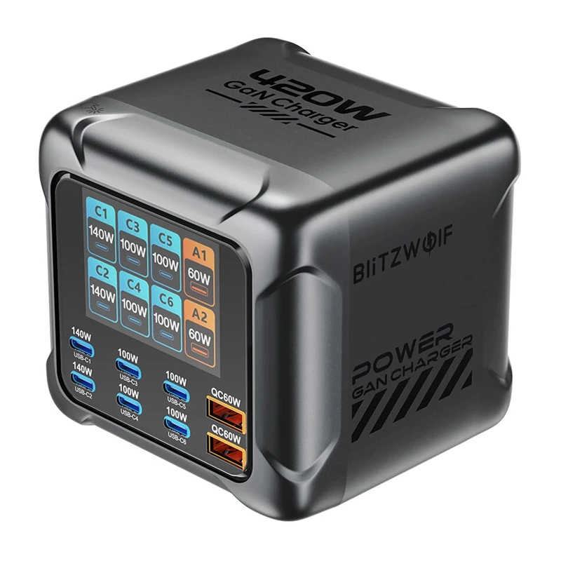 Blitzwolf BW-S33 420W 8-Port USB-A Ladegerät, Schwarz
